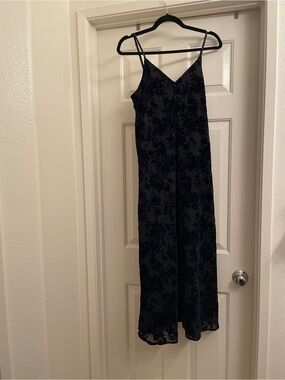 Navy Blue Floral Burnout Velvet Dress by hinge